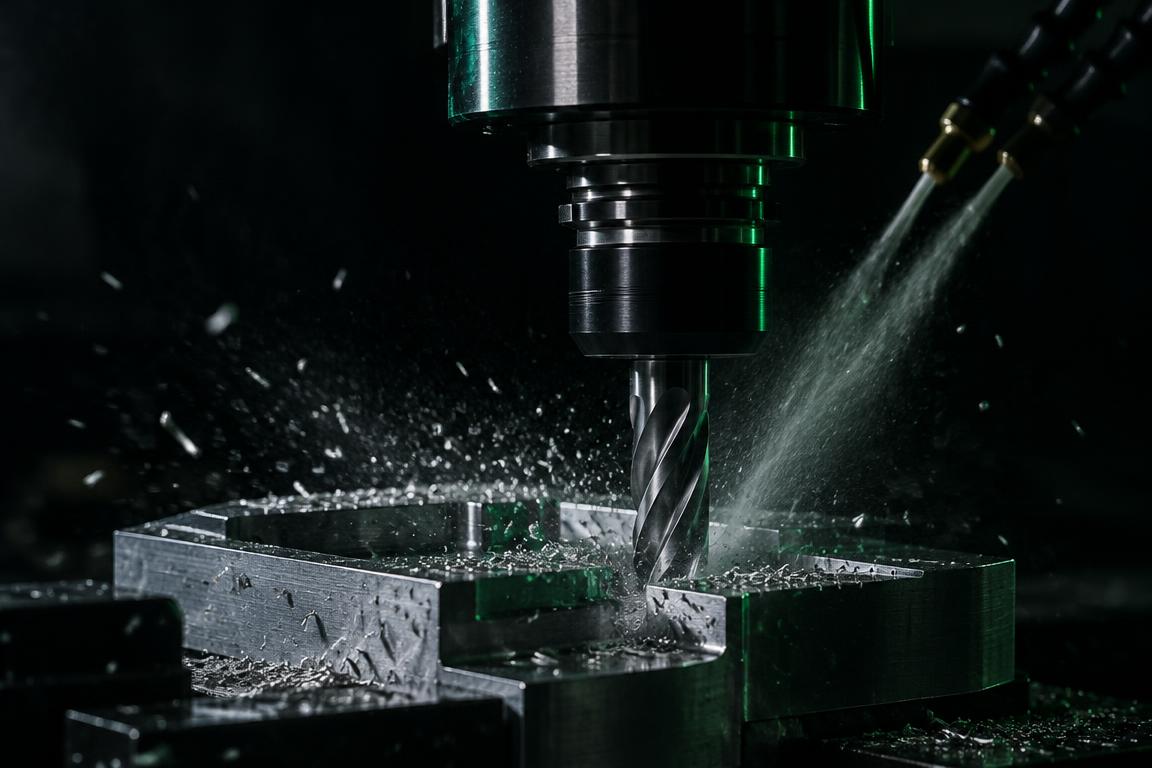 CNC spindle machining an aluminium block